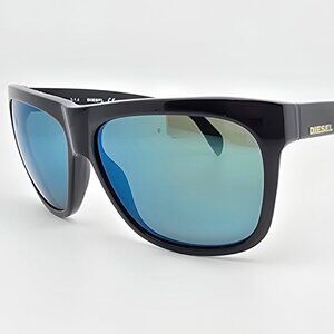 Diesel DL0100 Col.01Q Shiny Black Frame Green Mirror Lens Sunglasses Italy 58mm